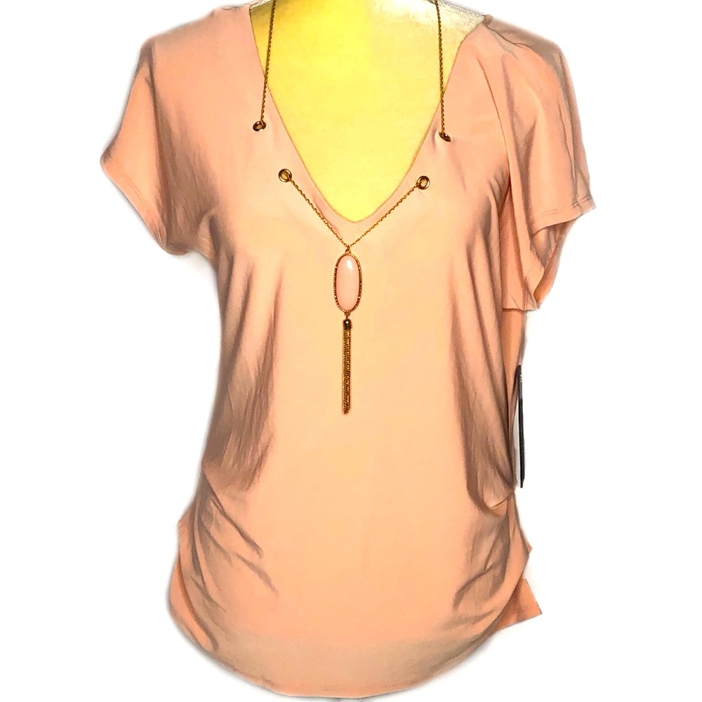 AUW Short Sleeved Blouse W/ Necklace in Blush - S